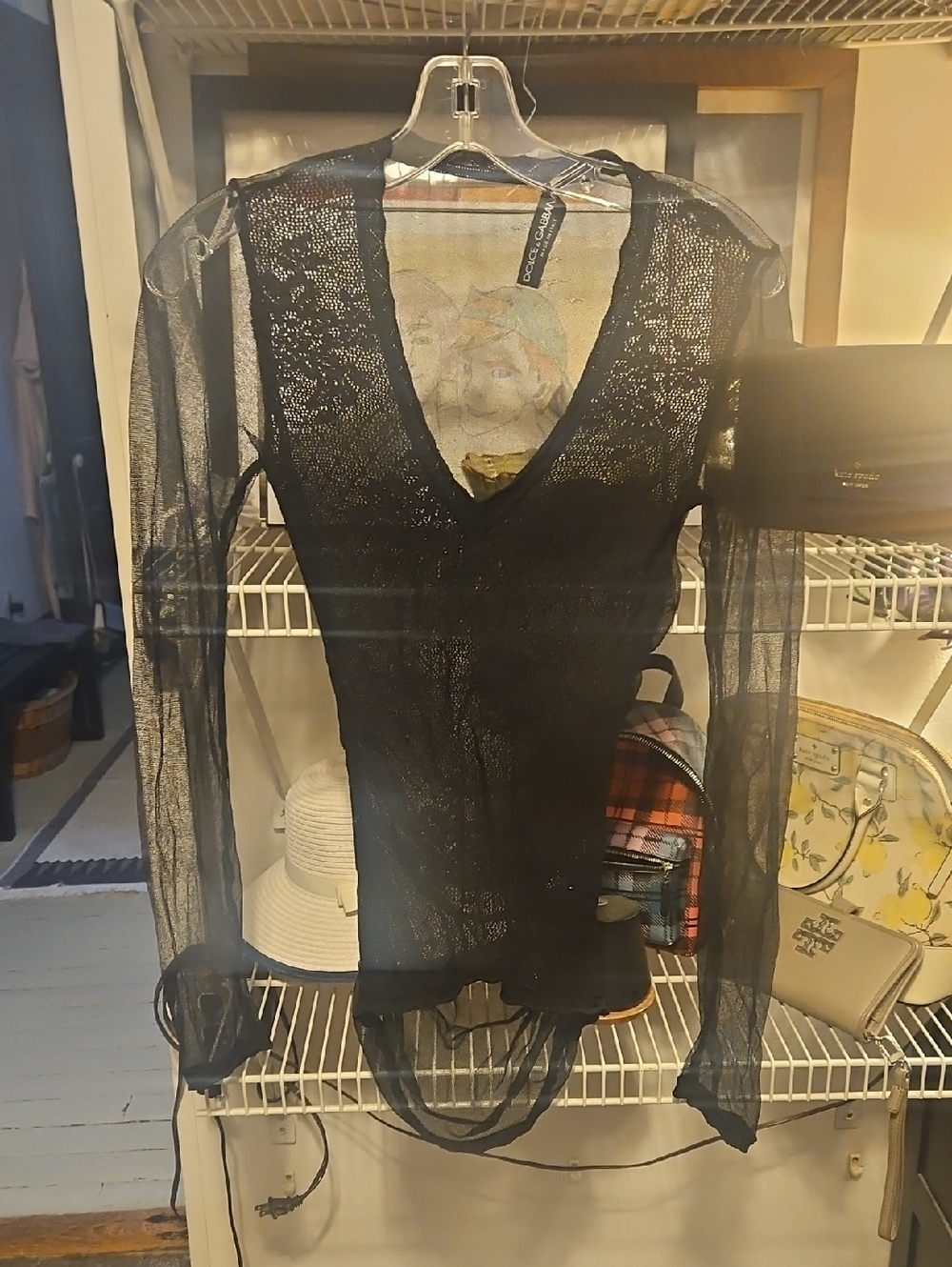 Dolce & Gabbana Sheer Black V-Neck Long Sleeve Bodysuit